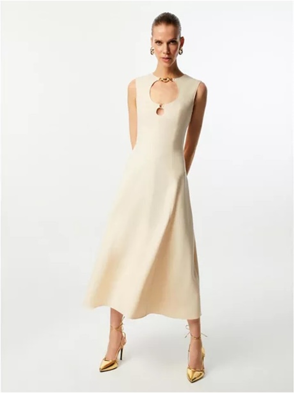 NWT Nocturne Cut-Out Midi Dress Sleeveless Keyhole Ivory Size M 🔥🔥🔥